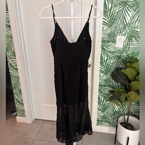 NEW NBD Black Swiss Dot Sheer Midi Dress